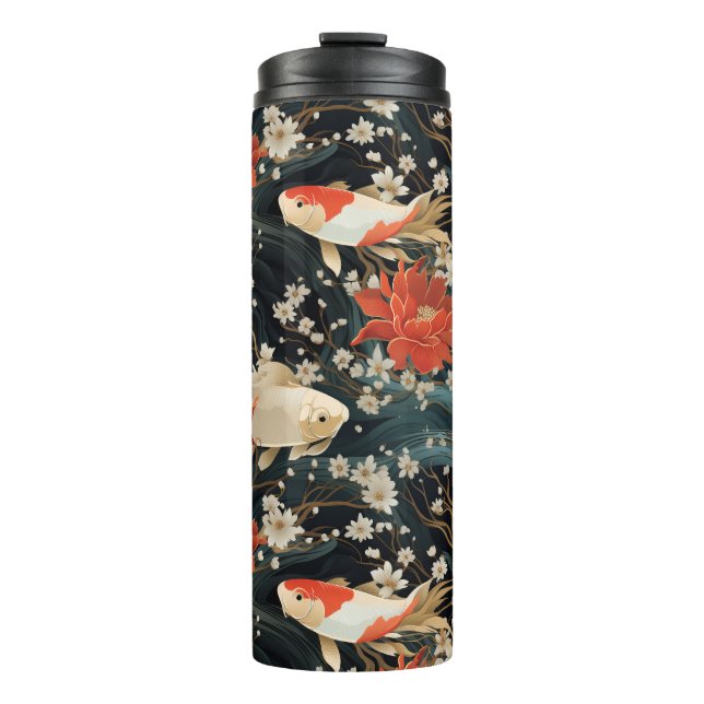 Japanischer Koi Fisch Nahtloses Muster Thermosbecher (Vorderseite)