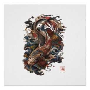 Japanischer Koi-Fisch Traditionelle japanische T Poster