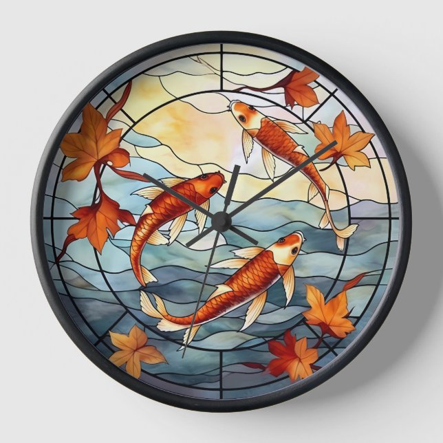 Japanischer Koi Fisch und Herbstleaves Uhr (Vorderseite)