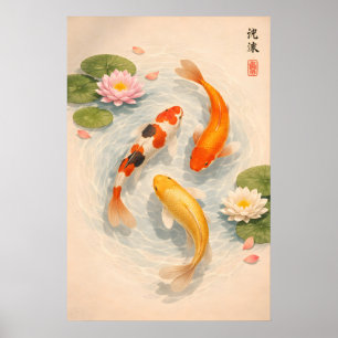 Japanischer Koi-Fischteich-Druck, Zen-Seerose Poster