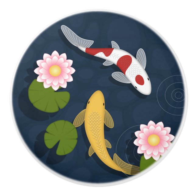 Japanischer Koi-Fischteich Keramikknauf (Vorderseite)