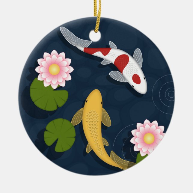 Japanischer Koi Fish Pond Keramik Ornament (Vorne)