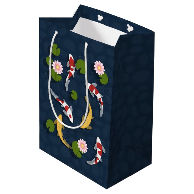 Japanischer Koi Fish Pond Mittlere Geschenktüte (Rückseite Schrägansicht)