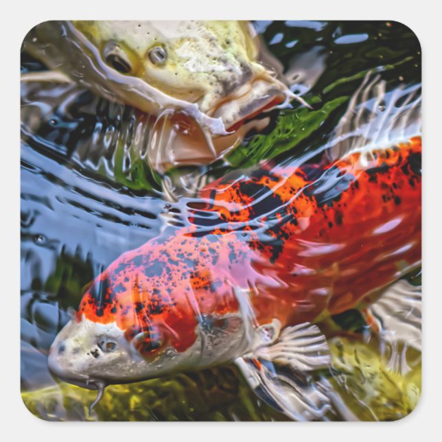 Japanischer Koi Fish Pond Quadratischer Aufkleber (Vorderseite)