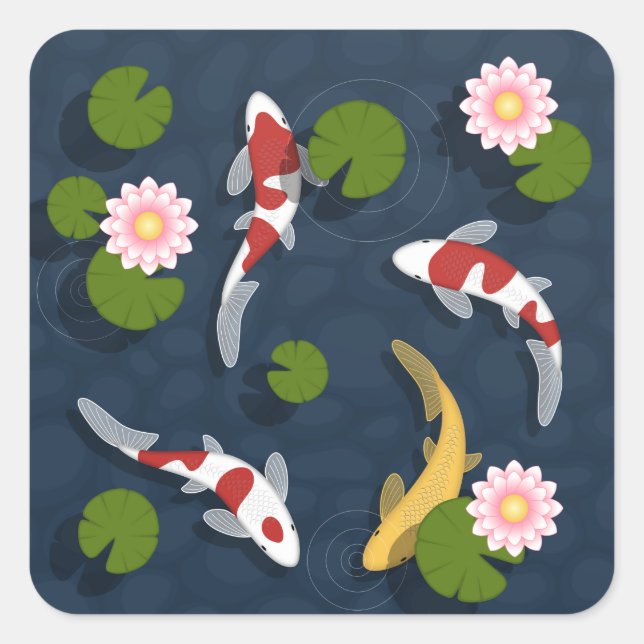 Japanischer Koi Fish Pond Quadratischer Aufkleber (Vorderseite)