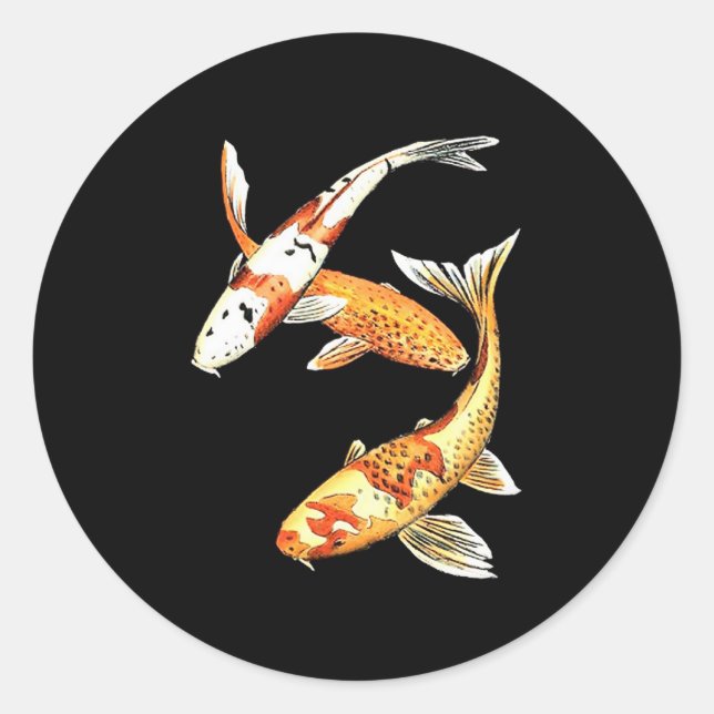 Japanischer Koi Goldfish auf schwarz Runder Aufkleber (Vorderseite)