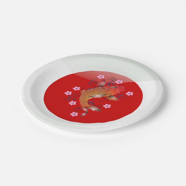 Japanischer Koi-Karpfen Pappteller (Schrägansicht)