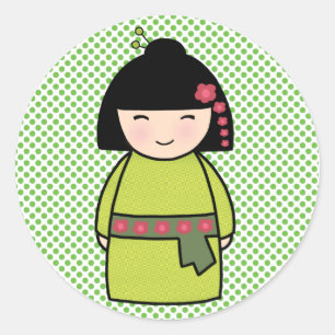 Japanischer Kokeshi-Puppen-Aufkleber Runder Aufkleber