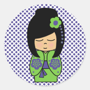 Japanischer Kokeshi-Puppenticker Runder Aufkleber