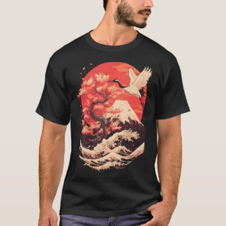 Japanischer Kranich Japan Kirsche T-Shirt
