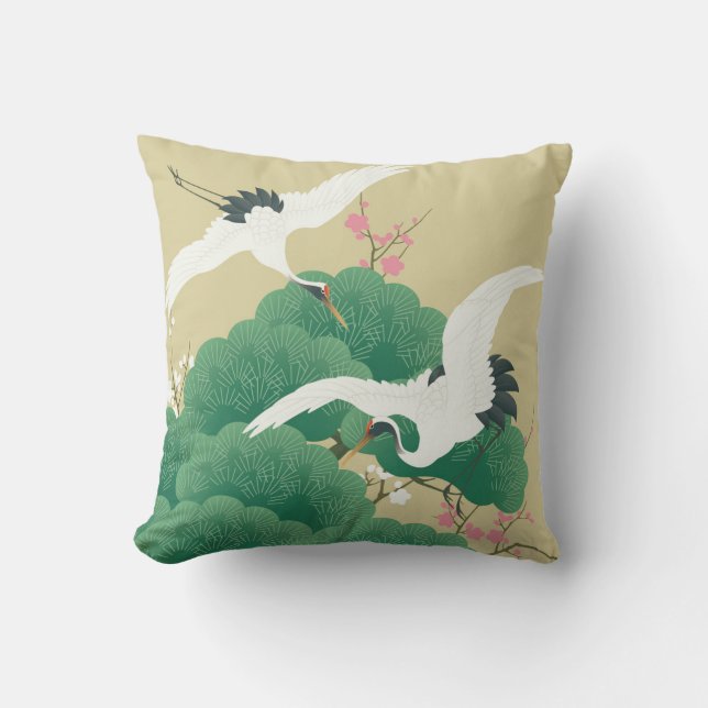 Japanischer Kranich und Kiefernbaum Kissen (Vorderseite)