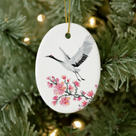 Japanischer Kranich und Kirschblossom Weihnachten Keramik Ornament