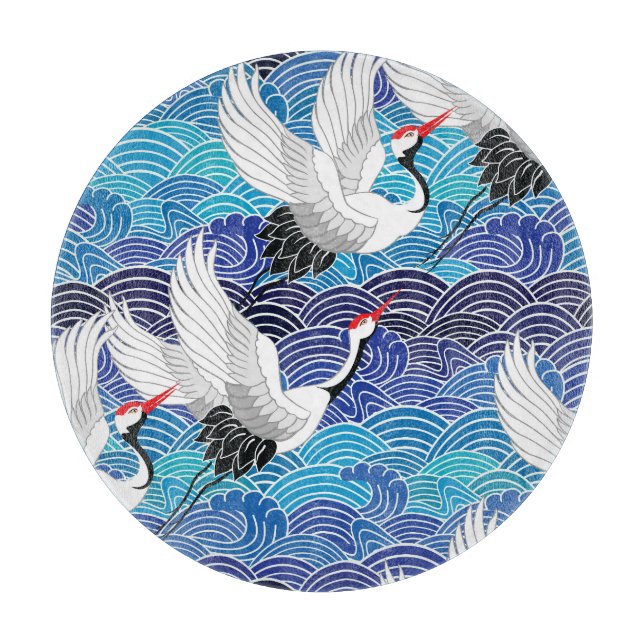 Japanischer Kranich: Verziertes Vogelmuster. Schneidebrett (Vorderseite)