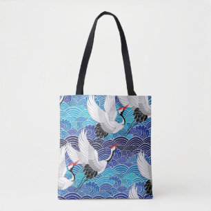 Japanischer Kranich: Verziertes Vogelmuster. Tasche