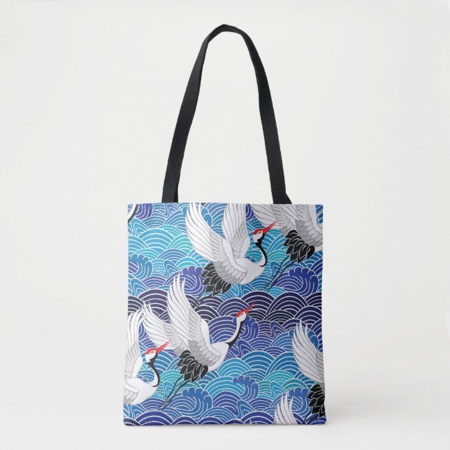 Japanischer Kranich: Verziertes Vogelmuster. Tasche (Vorderseite)