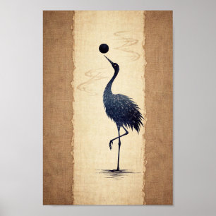 Japanischer Kranich Vogel Zen Washi Papier Kunst I Poster