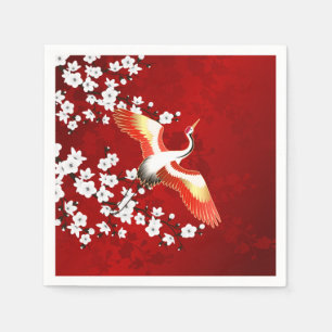 Japanischer Kranich Weiße Kirschblüte Rot Serviette
