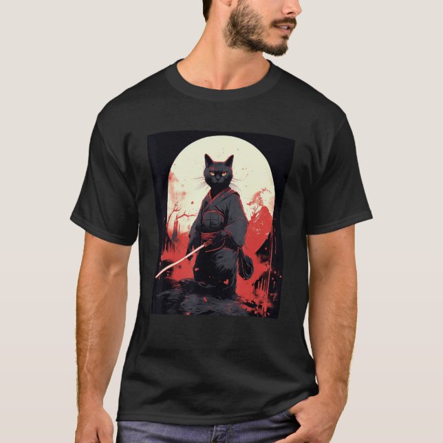 Japanischer Krieger Cat Ninja Mask Kitsune T-Shirt (Vorderseite)