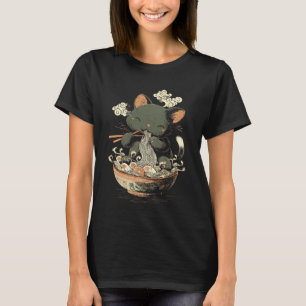 Japanischer Kunststil Katze isst Ramen-Nudeln T-Shirt