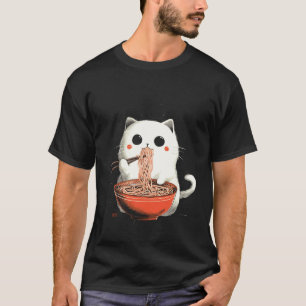 Japanischer Kunststil süßes Babykatze isst Ramen-N T-Shirt