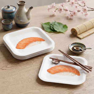 Japanischer Lachs Sushi Nigiri Foodie Pappteller