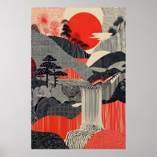 Japanischer Landschaftskunst-Druck Roter Sonnen-Wa Poster