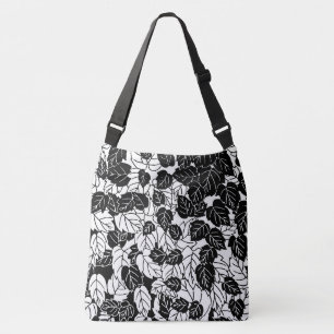 Japanischer Leaf Print, Schwarz und Weiß Tragetaschen Mit Langen Trägern