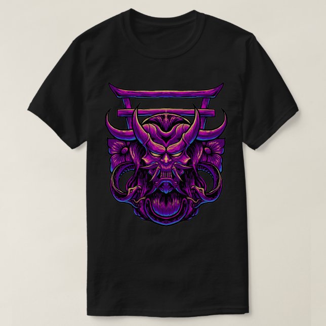 japanischer Leiter Demon Samurai Vintag Art T-Shirt (Design vorne)