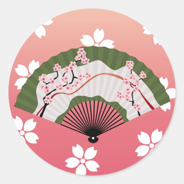 japanischer Lüfter 2 Runder Aufkleber (Vorderseite)