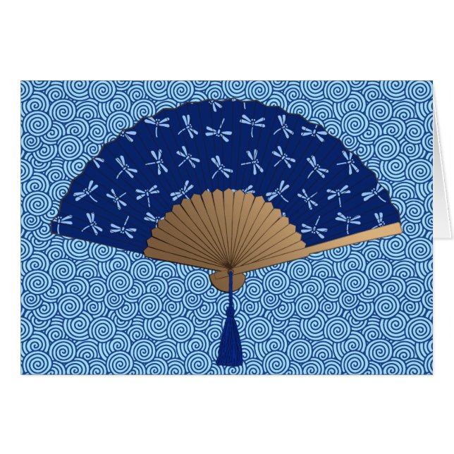 Japanischer Lüfter, Dragonfly-Muster, Cobalt Blue (Vorderseite (Horizontal))