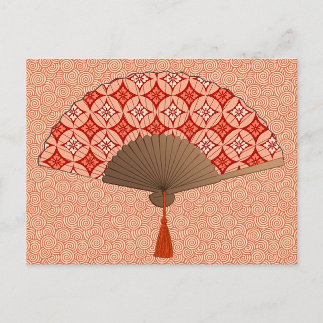 Japanischer Lüfter, Shippo Motif, Mandarin Orange Postkarte (Vorderseite)