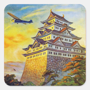 Japanischer Lufttransport mit Pagode Quadratischer Aufkleber