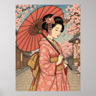 Japanischer Maiko-Kirschblüten-Schirmplakat Poster
