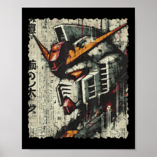 Japanischer Mecha-Roboter-Kopf Vintage-Anime-Kunst Poster