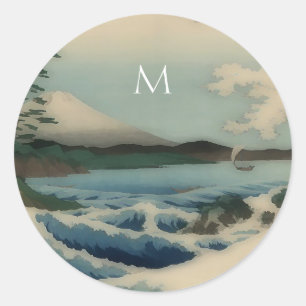 Japanischer Meerblick - mit Monogramm Runder Aufkleber