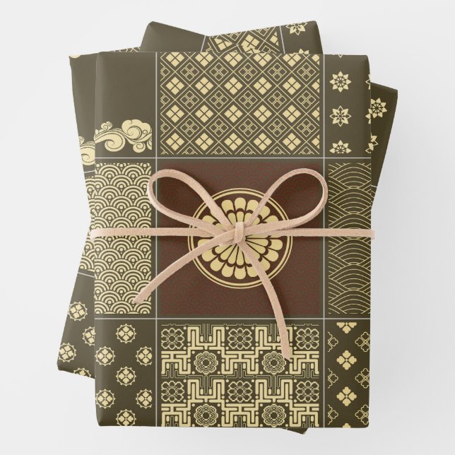 Japanischer Mix Patchwork Noir Geschenkpapier Set (Beispiel)