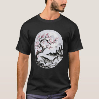 Japanischer Mosasaurus Kirschblüten Sumi-e Kunst f T-Shirt