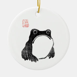 Japanischer mürrischer Frosch Kröte unbeeindruckt  Keramik Ornament
