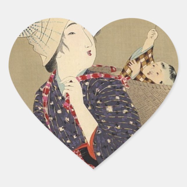 JAPANISCHER MUTTER-und BABY-AUFKLEBER Herz-Aufkleber (Vorderseite)