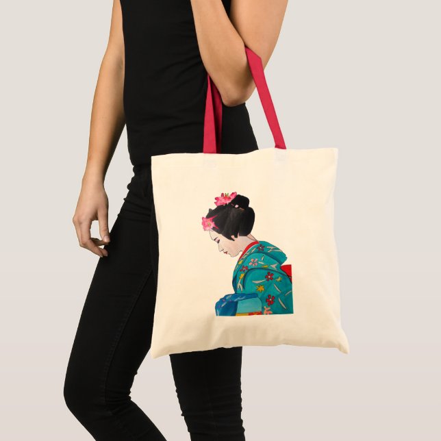 Japanischer niedlicher Geisha mit Kirschblüte Tragetasche (Vorderseite (Produkt))