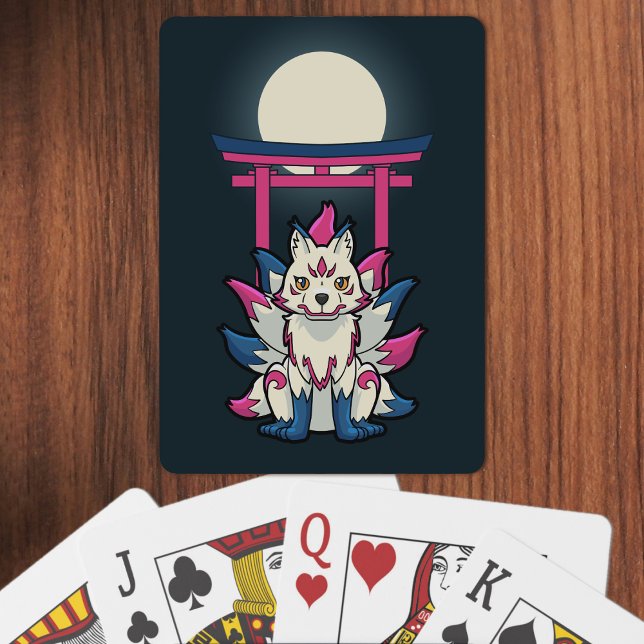 Japanischer Nine-Tails-Fox- Kyubi Kitsune Spielkarten (Nine-Tailed Fox Playing Cards- Table View)