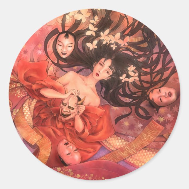 Japanischer Noh Mask Fantasy Sticker (Vorderseite)