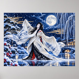 Japanischer Onnagata-Schnee-Mond-Plakat Poster