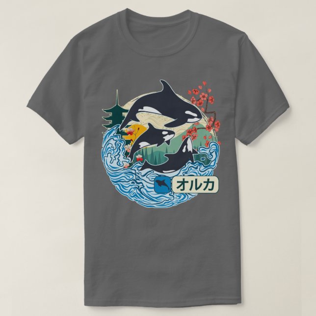Japanischer Orca Whale Great Wave Kanagawa Japan V T-Shirt (Design vorne)