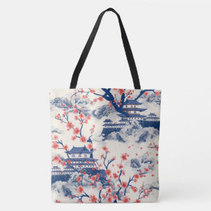Japanischer Pagoden-Kirschblüten-Blau-Creme Tasche