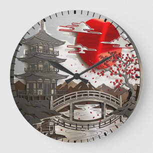 Japanischer Pagoden-Kirschblüten-Wanduhr Große Wanduhr