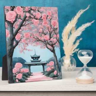 Japanischer Pagoden-Rosa-Kirschblütenbaum AI-Kunst Fotoplatte