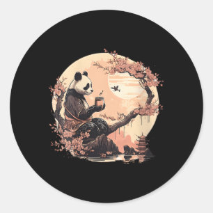 Japanischer Panda Drink Tea Sakura Trees Panda Tee Runder Aufkleber