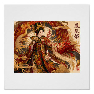 Japanischer Phoenix-Geisha-Kunst Mythologie-Desi Poster