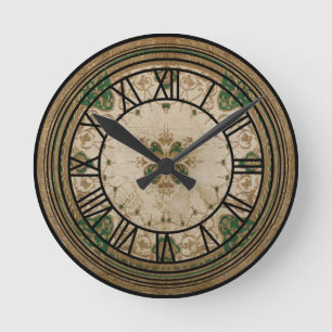 Japanischer Porzellan-Stil grün floral Runde Wanduhr
